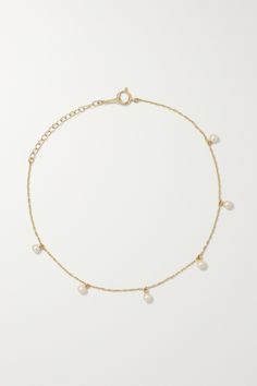 Timeless and elegant, Mizuki's anklet is strung with lustrous Akoya pearls that'll gently sway with each step. It's cast from 14-karat gold and can be adjusted for the most comfortable fit. Elegant Pearl Anklets With Pearl Chain, Elegant Pearl Chain Anklets, Elegant Pearl Anklets For Wedding, Elegant Pearl Chain Anklets For Wedding, Elegant Wedding Anklets With Pearl Chain, Elegant Wedding Pearl Chain Anklets, Elegant Adjustable Anklets With Pearl Charm, Elegant Pearl Drop Anklets As Gift, Pearl Anklet