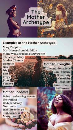 the mother archetye poster with pictures of women in different colors and sizes, including one