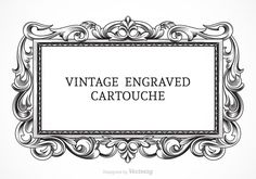 an ornate frame with the words vintage engraved onto it in black and white, as well as