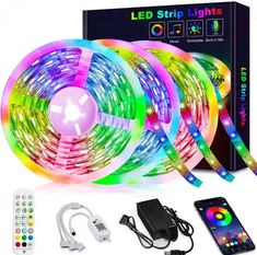 led strip lights with remote control and controller for home decoration, multicolored lighting