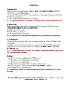 SOAP Notes Occupational Therapy Examination Review Guide 3rd Edition, Caryn R. Johnson, Arlene Lorch, Tina DeAngelis, page 35, question 155 Physical Therapy Assistant Student, Nursing Documentation, Soap Notes, Medical Terminology Study, Therapy Notes, Physical Therapy Assistant, Occupational Therapy Assistant, Soap Note, Student Info