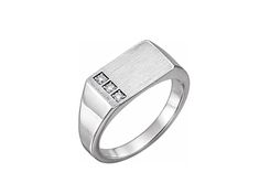 14K White Gold Men's Diamond Signet Ring .10ctw Formal Sterling Silver Signet Ring With Diamond Accents, Polished Diamond Rectangle-shaped Rings, Rectangular Diamond Ring With Polished Finish, Polished Finish Rectangular Diamond Rings, Formal Silver Signet Ring With Single Cut Diamonds, Classic Rectangular Diamond Signet Ring, Classic Rectangular Signet Ring With Diamond Accents, Classic Rectangular Diamond Ring With Polished Finish, White Gold Rectangular Diamond Ring With Polished Finish