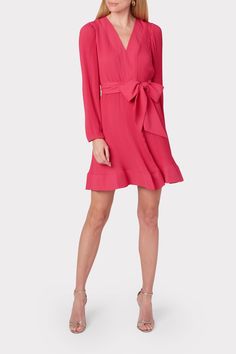 Liv Pleated Dress in Milly Pink | MILLY Elegant Cocktail Dress, Designer Clothing Brands, Peasant Sleeve, Milly Dress, Pink Cocktail Dress, Long Sleeve Mini, Day And Night, Wedding Party Dresses, Long Sleeve Mini Dress