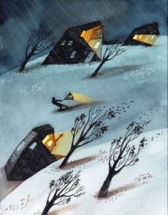 Rainstorm Illustration, Night Illustration, Alberto Giacometti, Stormy Night, Art Et Illustration, Winter Art, Malbec, Whimsical Art