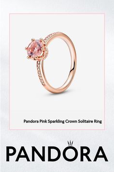 Pandora Pink Sparkling Crown Solitaire Ring - Size 7 | Gold | 188289C01-54 Rose ￼gold Pandora Ring, Pandora Crown Ring Rose Gold, Promise Rings Meaning Rose Gold, Luxury Rose Gold Jewelry For Promise, Cheap Rose Gold Promise Jewelry, Promise Rings For Her Pandora Rose Gold, Pandora Engagement Ring Rose Gold, Affordable Rose Gold Promise Jewelry, Luxury Rose Gold Promise Band