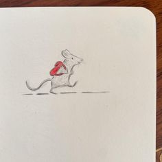 a drawing of a mouse with a red heart on it's chest, running