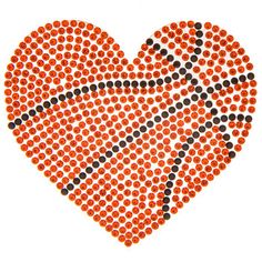 an orange and black heart made out of small balls with the word love written on it