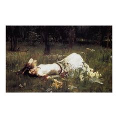 a painting of a woman laying in the grass