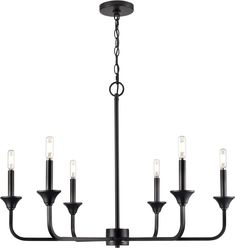 a black chandelier with five lights hanging from it's center and four arms