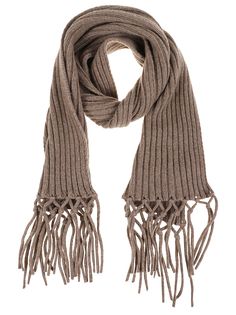 Pure wool scarf BY WEEKEND MAX MARA. Wool yarn worked with English rib. Fringe motif detail at the end and matching butterfly logo patch embroidered on the bottom. English Rib Knit, Jersey Scarf, Butterfly Logo, Brown Scarves, Embroidered Butterfly, Weekend Max Mara, Gorgeous Bags, Wool Scarf, Wool Yarn