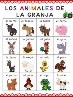 a spanish animal game with pictures of animals and their names in the form of letters