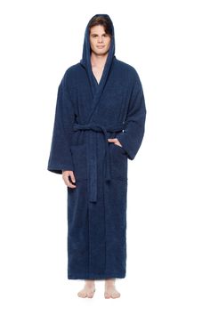 "MENS HOODED FULL LENGTH LONG TURKISH COTTON BATHROBE This Turkish Cotton Hooded Robe is the ideal bathrobe to wear after a wash, sauna, gym, pool or at the beach. Manufactured from 100% high grade Turkish cotton with fibers grown in the Aegean region in Turkey. Premium Cotton construction with single ply loops on the inside and also on the outside make it absorbent and gentle to your skin. It will get softer with each wash because of the quality of Turkish Cotton Wide cut design for comfort. It Long Sleeve Cotton Robe For Wellness, Dark Green Top, Gym Pool, Terry Cloth Robe, Cotton Bathrobe, Bathrobe Men, Men's Robes, Hooded Robe, Mens Hooded