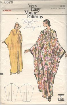 Kain Linen, Kaftan Pattern, Kaftan Designs, Mode Kimono, Vogue Sewing, Vogue Pattern, Couture Mode, Vogue Patterns, Vintage Mode