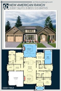 the new american ranch floor plan is shown