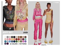 two women in different outfits and colors for the simse version of the game judi