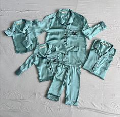 Green Satin Matching Bridesmaid Pajamas Shirt Short Pant Set for Bridal Party and Getting Ready . Flower Girl Pj Set Available Too. - Etsy Summer Family Matching Long Sleeve Sets, Family Matching Long Sleeve Sets For Summer, Family Matching Sets For Summer Pajama Party, Family Matching Pajama Sets For Summer, Summer Matching Sets With Long Sleeves, Family Matching Long Sleeve Pajama Sets, Matching Blue Sleepover Sets, Blue Family Matching Sets, Blue Matching Loungewear Sets