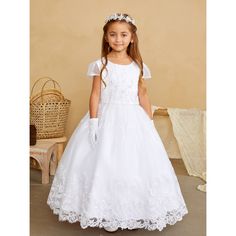 This Beautiful White Kids Dress Is Perfect For A Baptism, Communion, Or Any Other Special Event. With Dainty Cap Sleeves, Detailed Skirt, And Pearl Detailed Belt, This Dress Will Make Any Girl Feel Like A Princess! White Kids Dress, Kids White Dress, Girls Baptism Dress, Holy Communion Dresses, School Dance Dresses, Top Kids, Baptism Dress, Satin Sash, Flower Girl Dress Lace