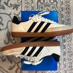 Black, White, Creme And Gold Worn Once Comes With Black Laces Adidas Shoes Black And Gold, Black Laces, Adidas Samba, Black Cream, Black Adidas, Adidas Shoes, Adidas Women, Womens Shoes Sneakers, Shoes Sneakers