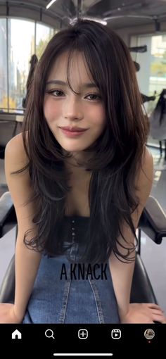 Asian Black Hairstyles, Medium Haircut Korean Bangs, Japanese Fringe Hairstyle, Haircut For Round Face Korean, Face Framing Layers Side Bangs, 60 Kg Woman Outfits, Butterfly Bangs Long Hair, Side Wispy Bangs Long Hair, Hair Color Ideas Cute