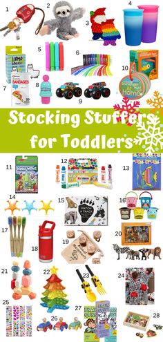 the stocking stuff list for toddlers includes toys, books and other items to make it