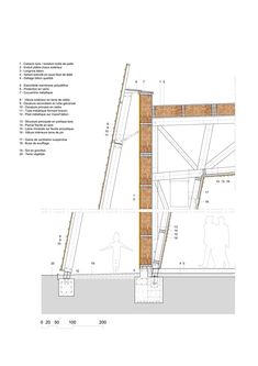 an architectural drawing shows the details of a building's exterior and its surrounding walls