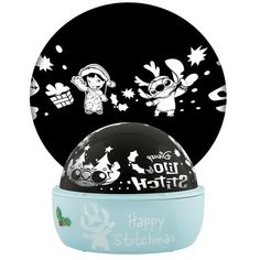 an egg sitting on top of a black and white plate with the words happy stichmas