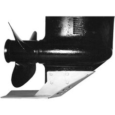 a black and white photo of an airplane propeller on a metal stand with two blades