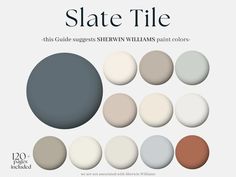 the color palette is shown in shades of gray, brown and white with text that reads slate