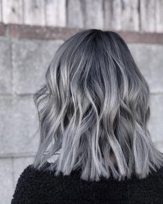 Smoky Hair Color Grey, Grey Ombre Bob, Dusty Silver Hair, Shoulder Length Silver Hair, Ash Blue Hair Color, Silver Hair Balayage, Dark Ash Hair, Ash Blue Hair