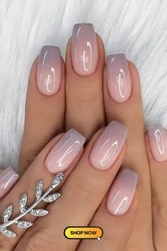 Light Pink Acrylic Nails Designs, Ocean Blue Nails, Peach Shades, Strawberry Nail, Artistic Nails, Neutral Nail, Rose Gold Nails, Glitter Ombre, Neutral Nails