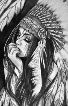 Paw Tattoos, Indian Drawing, Native American Drawing, Native American Tattoo, Native American Woman, Girl Face Tattoo