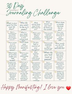 A 30 Day Calendar. 30 Day Life Challenge, 30 Day Journal Challenge Healing, 30 Days Manifestation Challenge, 30 Days Journaling Challenge, Journaling Challenge 30 Day, 30 Day Journaling Challenge, 30 Day Challenge To Get Closer To God, Monthly Journal Challenge, Things To Do Before You Turn 20 List