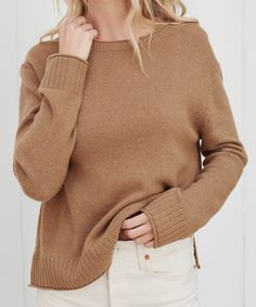 How To Wear A Sweater Over Dress: Chic Outfits + Styling Tips! Everyday Sweater, Sweater Outfit, Jenni Kayne, Tan Sweater, Oversize Knit, Womens Crewneck, Brown Sweater