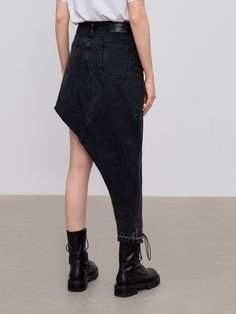 MO&Co. Women's Cotton Irregular Denim Skirt Features : - Scimitar notch design - High waist Code : MBB3SKT034Length of size M is 93cmBlack : Model is 178m tall and wearing a size M MATERIALS & CARE : Material : 100% CottonMachine wash under 30℃Do not bleach, hang to dry Do not tumble dry, iron at low temperature Do not dry clean, do not expose to the sun The reverse side is washed in a mesh bag, do not soakTips : 1. The leather tag part should not be ironed or wiped. 2. Denim products have a sli Leather Tag, Casual Skirt, Mesh Bag, Denim Skirt, Womens Skirt, The Sun, Bleach, High Waist, Dry Clean