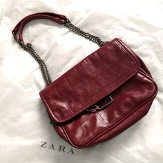 Nwot Zara Shoulder Bag, Maroon Color. It Is Beautiful! Comes With Dust Bag. Zara Casual Bags For Errands, Casual Zara Bags For Everyday Use, Zara Shoulder Bag For Errands, Red Clutch Bag For Everyday Use, Zara Bag With Chain Strap For Everyday Use, Trendy Burgundy Rectangular Shoulder Bag, Zara Clutch Shoulder Bag For Everyday Use, Everyday Red Clutch Bag, Zara Clutch Shoulder Bag For Daily Use