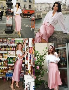 Pink Silk Skirt Outfit, Pink Midi Skirt Outfit, Pink Satin Skirt Outfit, Satin Skirt Outfit Summer, Silk Skirt Outfit, Skirts For Summer, Long Satin Skirt, Satin Skirts