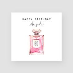 a birthday card with an image of a perfume bottle and the words happy birthday mum on it