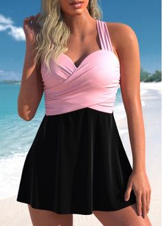 Color:Black;Size:S;Size:M;Size:L;Size:XL;Size:XXL;Bra Style:Padded;Support:Underwire;Pad Style:Unmovable;Strap Style:Unadjustable;Package Contents:1 X Swimdress Top , Without Bottom;Occasion:Sport; Casual Black Mini Dress With Splicing, Swimsuits With Skirt, Ham Soup, Poolside Fashion, Trendy Swimsuits, Beach Ideas, Bra Style, Blue Jumpsuits, Swimwear Bottoms