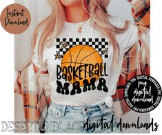 a woman wearing a t - shirt with the words basketball mom in black and white