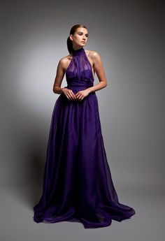 Vivid purple silk organza custom gown designer Halter Party Dress, Organza Gown, Gown Cocktail, Organza Gowns, Custom Gown, Full Circle Skirts, Purple Silk, Silk Organza, Silk Charmeuse