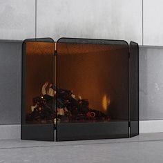 a fireplace with a fire burning in it