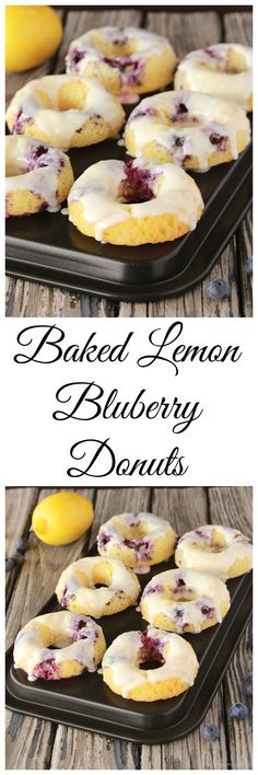 baked lemon blueberry donuts on a baking sheet