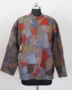 Welcome To Our Shop Product: One-Of-A-kind Handmade 100% Cotton Vintage Kantha Jacket. Color: Multi-color as Shown in Image. Fabric: 100% cotton ( Handmade In India ) The design of the jacket is very unique and very rare. Indian culture and associated with grace and beauty. Old hand made raali more then 1970s old pieces collected From villages Of Thar Desert converted into the vintage jacket and backside beautiful embroidery elephant work, This Raali belongs to higher caste people they give this Embroidery Elephant, Thar Desert, Kantha Jacket, Bohemian Handmade, Boho Handmade, Patchwork Jacket, Indian Culture, How To Make Clothes, Vintage Kantha