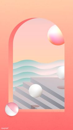 an image of a window and some balls in the air on a pink background with white lines