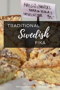 traditional swedish cake with text overlay that says traditional swedish fika on the side