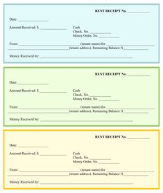 three receipts for rent receipt template