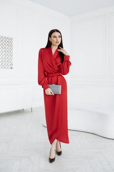 Red Puff Sleeve Wrap Dress – ELAGIA Backless Midi Dress, Satin Long Sleeve, Long Sleeve Wrap Dress, Red S, Midi Cocktail Dress, Puff Sleeve Dresses, Black Mini Skirt, Casual Summer Dresses, Tie Dress