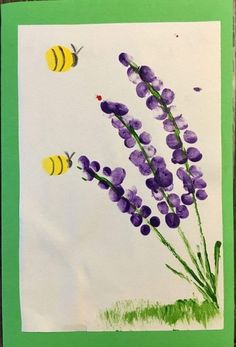 an art project with purple flowers and bees