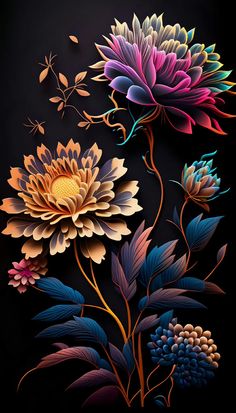 an image of colorful flowers on a black background