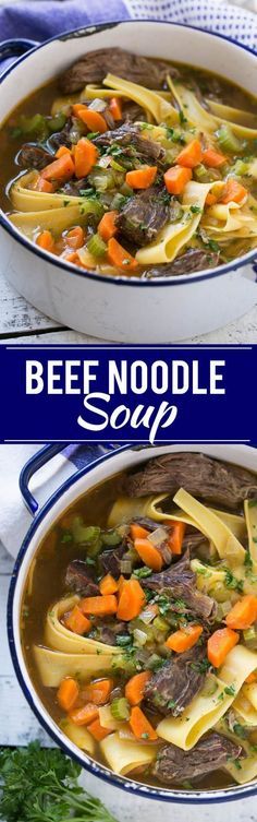 beef noodle soup with carrots, celery and parsley